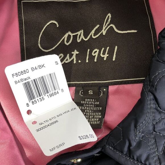 COACH Black & Pink Monogram C Logo Quilted Jacket Size S Satin Pink lining NWT - Picture 4 of 9